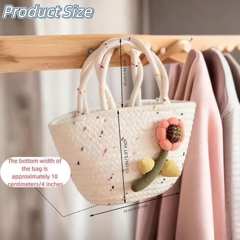 2 Pcs Little Girls Purses, Small Cute Flower Handbags with Handles, Cotton Woven Beach Bags for Girls Christmas Easter Birthday Gift ，Outdoor Activities, Gift in Saudi Arabia
