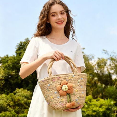 2 Pcs Little Girls Purses, Small Cute Flower Handbags with Handles, Cotton Woven Beach Bags for Girls Christmas Easter Birthday Gift ，Outdoor Activities, Gift in Saudi Arabia