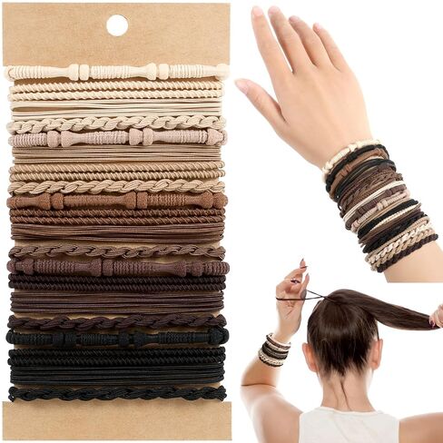 OHCISP Boho Hair Ties, 20 PCS of 4 Styles Cute Bands for Thick or Thin Hair, No Damage Elastic Bracelets, Brown Hair Accessories for Girls and Women in Saudi Arabia