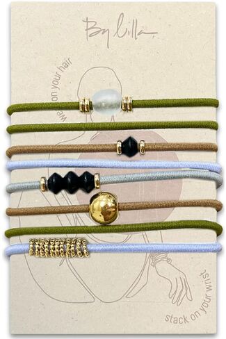 By Lilla Bracelet Hair Ties for Women - Hair Tie Bracelet with Gold Accents - Boho Handmade Jewelry for Wrist and Ponytail (Willow) in Kuwait