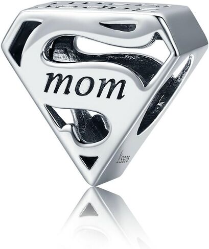Super Mom, 925 Sterling Silver Charm Bead, Fits European Style Charm Bracelets, Mother’s Day Gift for Mom in Saudi Arabia