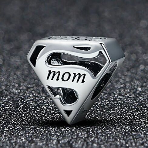 Super Mom, 925 Sterling Silver Charm Bead, Fits European Style Charm Bracelets, Mother’s Day Gift for Mom in Saudi Arabia