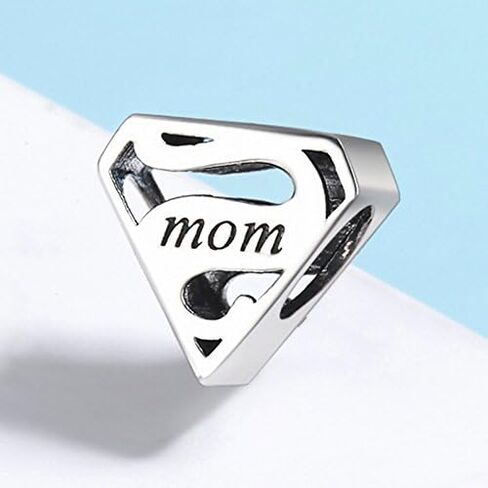 Super Mom, 925 Sterling Silver Charm Bead, Fits European Style Charm Bracelets, Mother’s Day Gift for Mom in Saudi Arabia