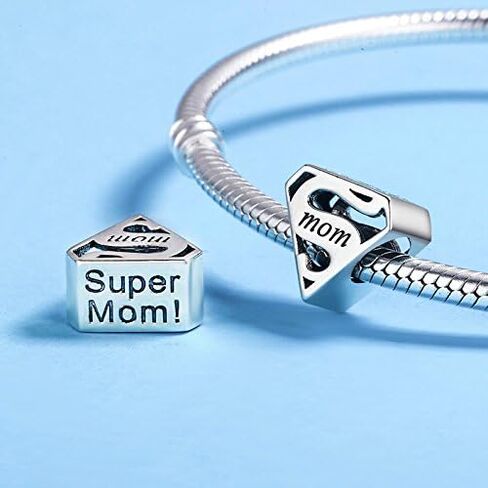 Super Mom, 925 Sterling Silver Charm Bead, Fits European Style Charm Bracelets, Mother’s Day Gift for Mom in Saudi Arabia