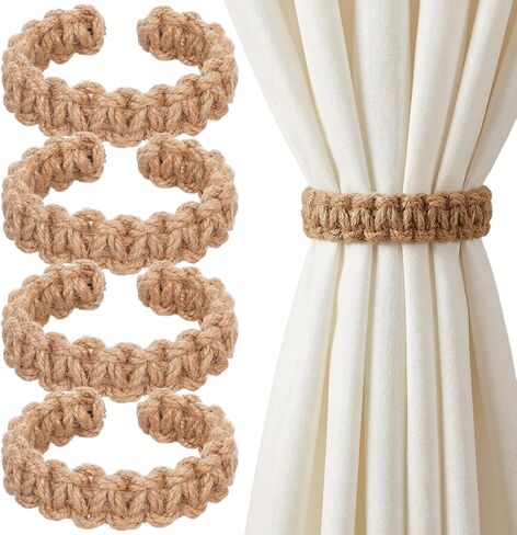 4 Pack Braided Curtain Tiebacks Boho Rustic Curtain Holdbacks Tie Backs Holders for Curtains Drapes Home Office Bedroom Window Decorative Accessories (Brown) in Saudi Arabia