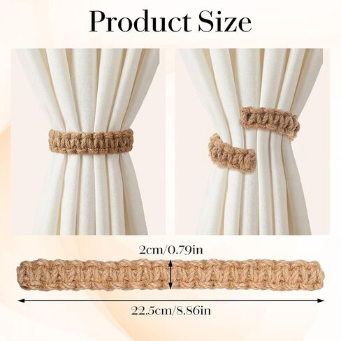 4 Pack Braided Curtain Tiebacks Boho Rustic Curtain Holdbacks Tie Backs Holders for Curtains Drapes Home Office Bedroom Window Decorative Accessories (Brown) in Saudi Arabia