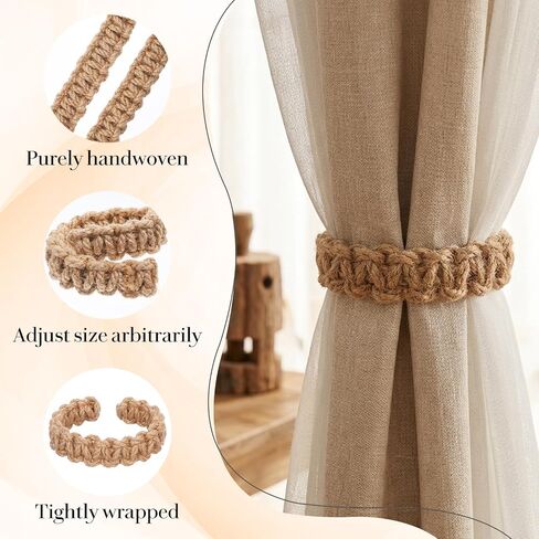 4 Pack Braided Curtain Tiebacks Boho Rustic Curtain Holdbacks Tie Backs Holders for Curtains Drapes Home Office Bedroom Window Decorative Accessories (Brown) in Saudi Arabia