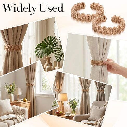 4 Pack Braided Curtain Tiebacks Boho Rustic Curtain Holdbacks Tie Backs Holders for Curtains Drapes Home Office Bedroom Window Decorative Accessories (Brown) in Saudi Arabia
