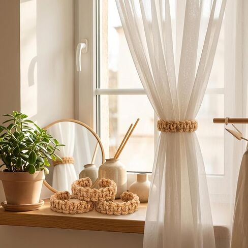 4 Pack Braided Curtain Tiebacks Boho Rustic Curtain Holdbacks Tie Backs Holders for Curtains Drapes Home Office Bedroom Window Decorative Accessories (Brown) in Saudi Arabia