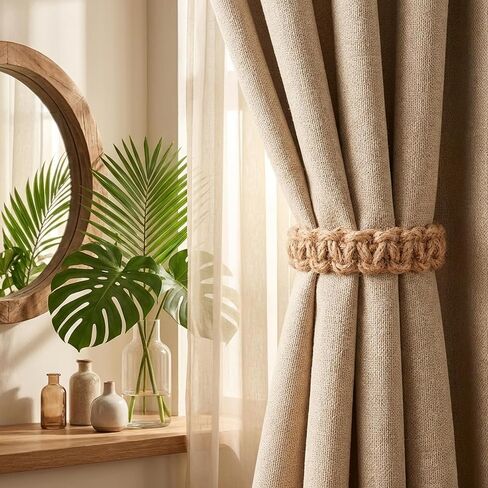 4 Pack Braided Curtain Tiebacks Boho Rustic Curtain Holdbacks Tie Backs Holders for Curtains Drapes Home Office Bedroom Window Decorative Accessories (Brown) in Saudi Arabia