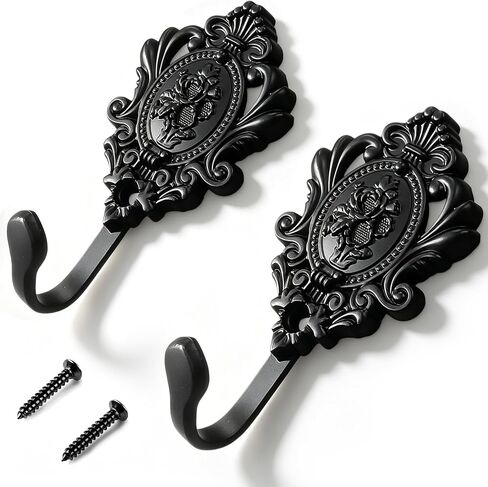 Vintage Wall Hooks, Rose Pattern Curtain Tiebacks Hooks - Decorative Wall Mounted Holdbacks for Drapery, Coats, Keys, Bathroom Bedroom Décor, Multi-Function Hangers - Vintage Bronze (4 PCS)‌ in Saudi Arabia