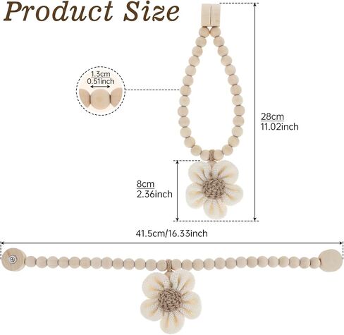 Magnetic Curtain Tiebacks with Wood Bead,2Pcs Boho Beige Flower Curtain Tie | Magnetic Closure Decorative Drapery Holders for Farmhouse,Bedroom,Living Room in Saudi Arabia