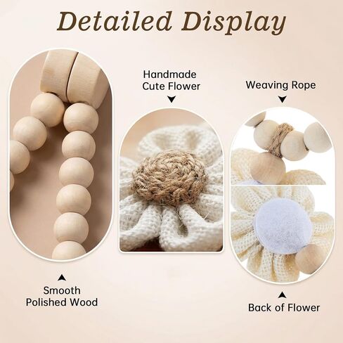 Magnetic Curtain Tiebacks with Wood Bead,2Pcs Boho Beige Flower Curtain Tie | Magnetic Closure Decorative Drapery Holders for Farmhouse,Bedroom,Living Room in Saudi Arabia