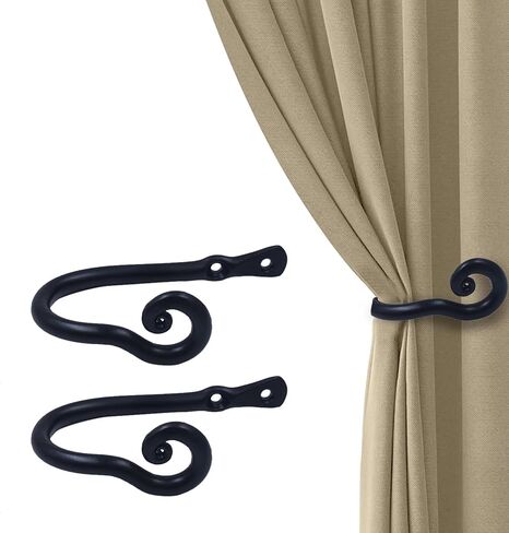THDC Sturdy Wrought Iron Wall Mounted Curtain Holdbacks (Pack of 2) - Curtain Holders for Living Room, Bedroom, Kitchen, Office (Swirl Black) in Saudi Arabia