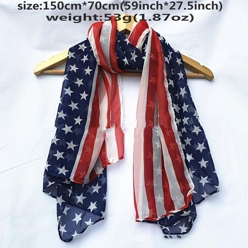 American Flag Patriotic Chiffon Scarf, 4th of July Lightweight Sheer Shawl Wrap, Versatile Beach Cover Up for Daily Wear and Holiday Celebrations, 61 X 28.3 Inch, Red White Blue in Kuwait