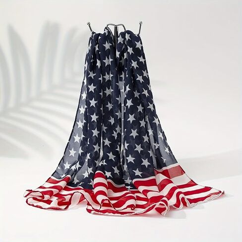 American Flag Patriotic Chiffon Scarf, 4th of July Lightweight Sheer Shawl Wrap, Versatile Beach Cover Up for Daily Wear and Holiday Celebrations, 61 X 28.3 Inch, Red White Blue in Kuwait