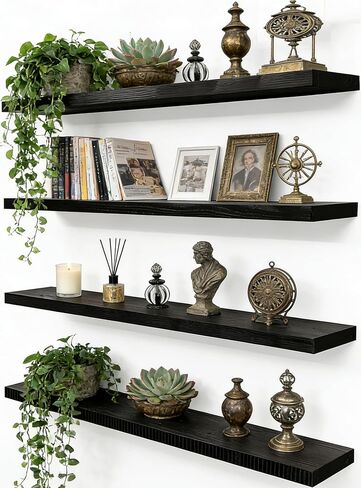 36 Inch Rustic Wood Floating Shelves Farmhouse Wooden Wall Shelves for Bathroom Bedroom Living Room Kitchen Office Set of 4 Light Brown in Saudi Arabia