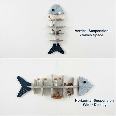 Fish Bone Wall Decor Display Shelf, Mediterranean Style Wooden Coastal Wall Art, Rustic Nautical Marine Hanging Organizer for Beach House, Bedroom, Unique Ocean Theme Decoration in Saudi Arabia