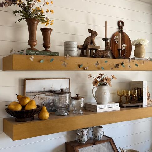 foxsky 24 Inch Solid Wood Floating Shelves for Wall Set of 2 | Hidden Bracket No-Sag Wall Shelves, Decor Storage for Homeowners DIY Home Renovation, Fit Living Room Bedroom Bathroom Kitchen Office in Saudi Arabia