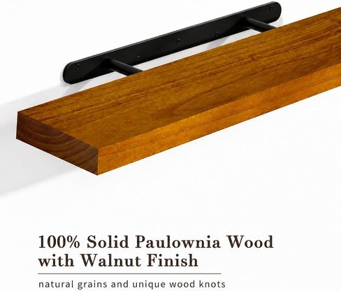 foxsky 24 Inch Solid Wood Floating Shelves for Wall Set of 2 | Hidden Bracket No-Sag Wall Shelves, Decor Storage for Homeowners DIY Home Renovation, Fit Living Room Bedroom Bathroom Kitchen Office in Saudi Arabia