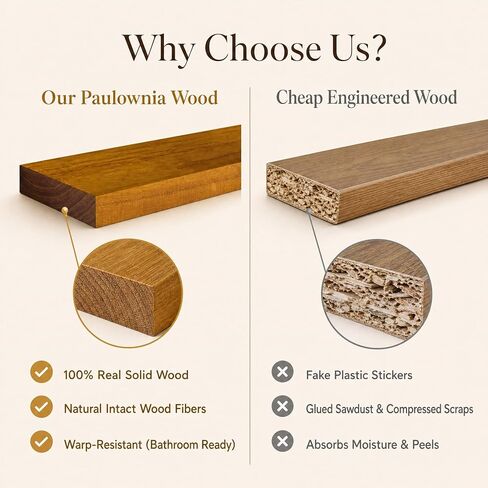foxsky 24 Inch Solid Wood Floating Shelves for Wall Set of 2 | Hidden Bracket No-Sag Wall Shelves, Decor Storage for Homeowners DIY Home Renovation, Fit Living Room Bedroom Bathroom Kitchen Office in Saudi Arabia