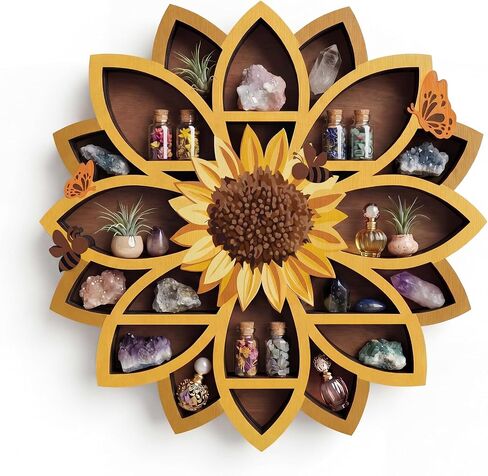 Sunflower Gifts Sunflower Decor Wall Shelf for Women with Lifelike Flower & Bee Accents, Wooden Floating Shelves Trinket Crystal Display Shelf Boho Decor for Home Bedroom, Birthday Gift for Her in Saudi Arabia