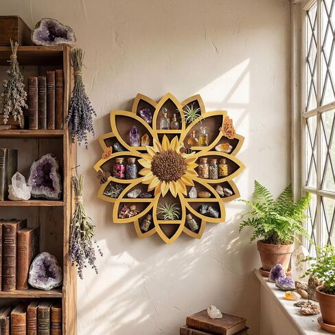Sunflower Gifts Sunflower Decor Wall Shelf for Women with Lifelike Flower & Bee Accents, Wooden Floating Shelves Trinket Crystal Display Shelf Boho Decor for Home Bedroom, Birthday Gift for Her in Saudi Arabia