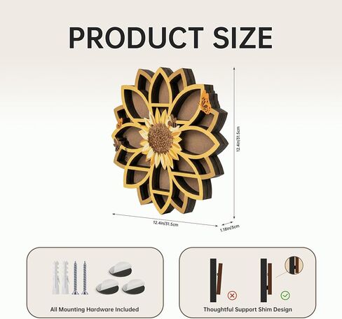 Sunflower Gifts Sunflower Decor Wall Shelf for Women with Lifelike Flower & Bee Accents, Wooden Floating Shelves Trinket Crystal Display Shelf Boho Decor for Home Bedroom, Birthday Gift for Her in Saudi Arabia