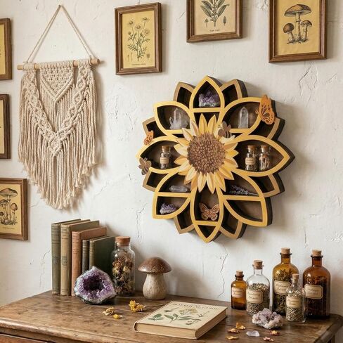 Sunflower Gifts Sunflower Decor Wall Shelf for Women with Lifelike Flower & Bee Accents, Wooden Floating Shelves Trinket Crystal Display Shelf Boho Decor for Home Bedroom, Birthday Gift for Her in Saudi Arabia