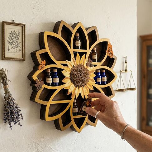 Sunflower Gifts Sunflower Decor Wall Shelf for Women with Lifelike Flower & Bee Accents, Wooden Floating Shelves Trinket Crystal Display Shelf Boho Decor for Home Bedroom, Birthday Gift for Her in Saudi Arabia