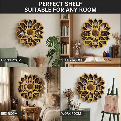 Sunflower Gifts Sunflower Decor Wall Shelf for Women with Lifelike Flower & Bee Accents, Wooden Floating Shelves Trinket Crystal Display Shelf Boho Decor for Home Bedroom, Birthday Gift for Her in Saudi Arabia