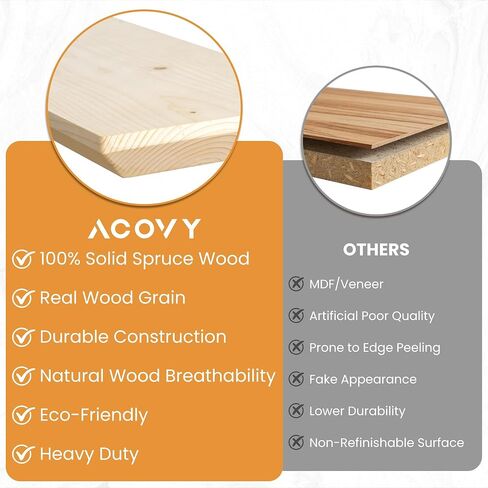 Acovy 48in Solid Spruce Wood Floating Shelves with Beveled Bottom Edges, Wooden Floating Shelf with Heavy-Duty Bracket for Living Room Bathroom Bedroom Kitchen, Rustic Natural, DIY Available, 2 Packs in Kuwait