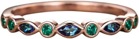 Alexandrite and Emerald Half Eternity Ring for Women, Color Changing Alexandrite Band, Rose Gold Stackable Wedding Ring, Marquise Gemstone Anniversary Band in Kuwait