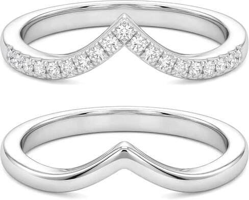 Gelbesty Silver Plated Chevron Ring for Women, Stackable V Shaped Curved Wedding Band 2Pcs Set, Pave CZ Wishbone Ring Enhancer Fits Pear & Solitaire Engagement Rings Jewelry Gift Size 6 7 8 9 10 11 in Saudi Arabia