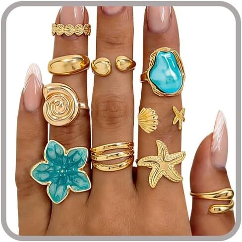 Sora Tuki Chunky Gold Rings for Women Adjustable Silver Rings Set Open Flower Ring Baroque Pearl Statement Ring for Women Thick Stacking Ring Trendy Fashion Chunky Gold Jewelry in Kuwait