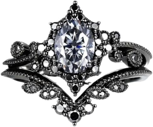 Vintage Gothic Ring for Women, Flower Cubic Zirconia Finger Band Black Crystal Rings Engagement Gift Floral Statement Jewelry in Saudi Arabia