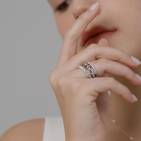 MINDDHA 14K Gold Plated Interlocked Stackable Rings for Women - Statement Multi Ring Stack - Cubic Zirconia Two-Toned Stackable Bands Stacking Jewelry 3 Row Size 4-12 in Saudi Arabia