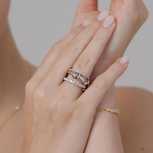 MINDDHA 14K Gold Plated Interlocked Stackable Rings for Women - Statement Multi Ring Stack - Cubic Zirconia Two-Toned Stackable Bands Stacking Jewelry 3 Row Size 4-12 in Saudi Arabia