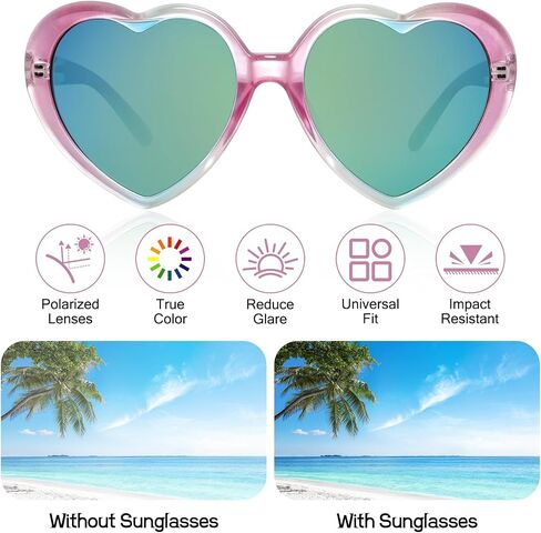 Heart Shaped Polarized Sunglasses Oversized Retro Lens Heart Sunglasses for Women Fashion Gradient Pink Love Eyeglasses Party Beach Cute Sun Glasses in Saudi Arabia