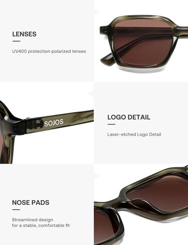 SOJOS Trendy Polarized Square Sunglasses for Women Men,Fashion Rectangle Shades Wavy Pattern Frame UV400 Protected SJ2698 in Saudi Arabia