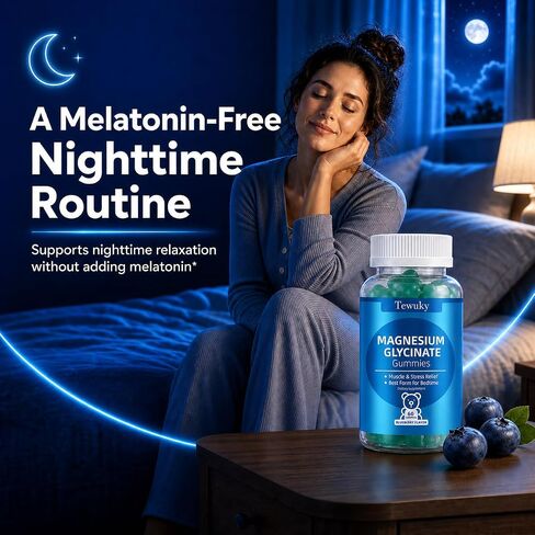 Magnesium Glycinate Gummies 2 Bottles, Sugar-Free for Adults & Kids, Best Magnesium Gummies for Sleep, Stress & Muscle Relief, Supports Bone & Nerve Health, Vegan, Pectin-Based, Blueberry Flavor in Kuwait