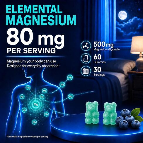 Magnesium Glycinate Gummies 2 Bottles, Sugar-Free for Adults & Kids, Best Magnesium Gummies for Sleep, Stress & Muscle Relief, Supports Bone & Nerve Health, Vegan, Pectin-Based, Blueberry Flavor in Kuwait