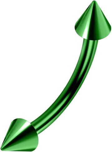 Black, Blue, Green, Rainbow, Black, Purple Anodized G23 Grade Titanium 16 Gauge - 6mm, 8mm, 10mm Curved Barbell with 3mm, 4mm Cone - Eyebrow Bar - Tragus Piercing - Helix Body Piercing Jewelry in Kuwait