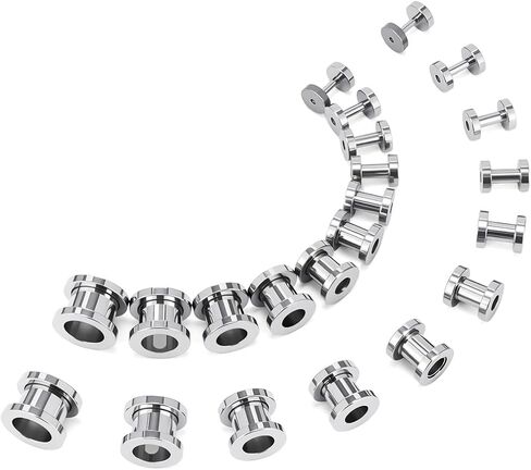 TBOSEN Precise Dimensions Stainless Steel Set Double|Single Flare Tunnel Screw Gauge Ear Expander Stretching Kit Piercing Mixed Size in Kuwait