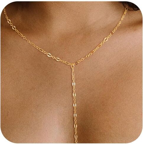 Lariat Gold Necklace for Women,14K Gold Plated Y-Shaped Chain Minimalist Long Necklaces Dainty Simple Drop Chain Necklace Beach Jewelry Gift for Her in Saudi Arabia