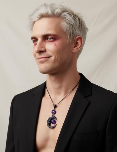 Gothic Necklace Moon Purple Crystal Pendant Necklace for Women Men, Black Necklace Dark Gothic Jewelry Punk Witch Jewelry for Goth Punk Daily Wear in Saudi Arabia