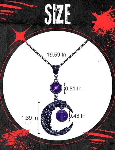Gothic Necklace Moon Purple Crystal Pendant Necklace for Women Men, Black Necklace Dark Gothic Jewelry Punk Witch Jewelry for Goth Punk Daily Wear in Saudi Arabia