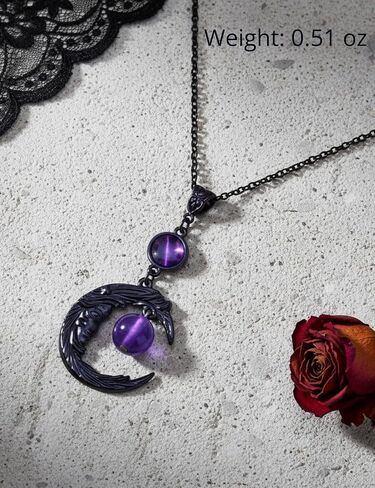 Gothic Necklace Moon Purple Crystal Pendant Necklace for Women Men, Black Necklace Dark Gothic Jewelry Punk Witch Jewelry for Goth Punk Daily Wear in Saudi Arabia