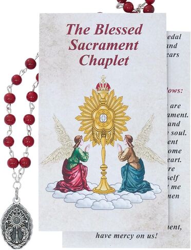 Needzo Sacred Blessed Sacrament Chaplet with How to Prayer Card, Catholic Devotional Rosary Beads with Instruction Guide, Religious Gift in Kuwait