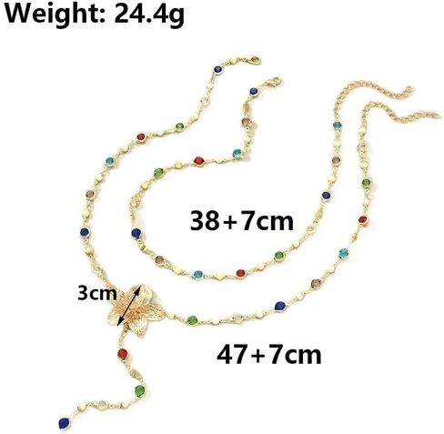 Layered Crystal Long Necklace for Women,Big Flower Rhinestone Lariat Necklace,Colorful Crystal Layering Y Necklace Set in Kuwait